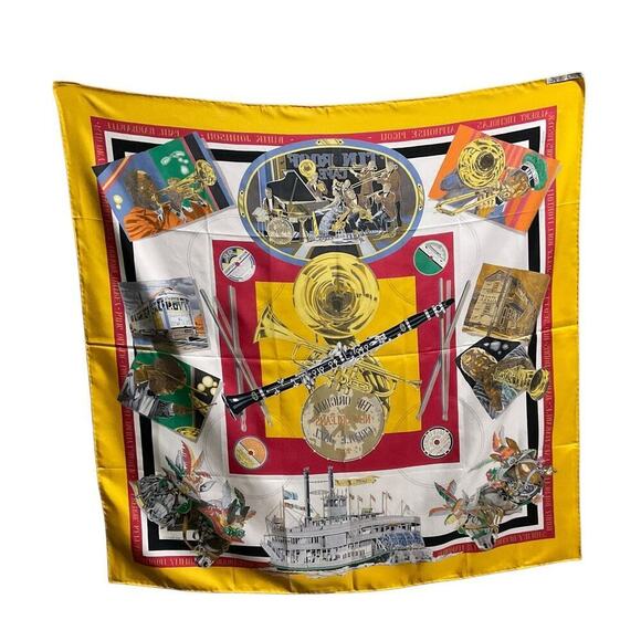 HERMES Silk Scarf  "New Orelans" by Loïc Dubigeon 90cm Carre with Paper Bag - Picture 3 of 16